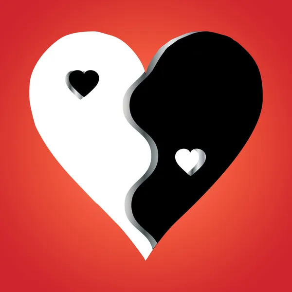 Amour Yin Yang sur fond rouge — Image vectorielle