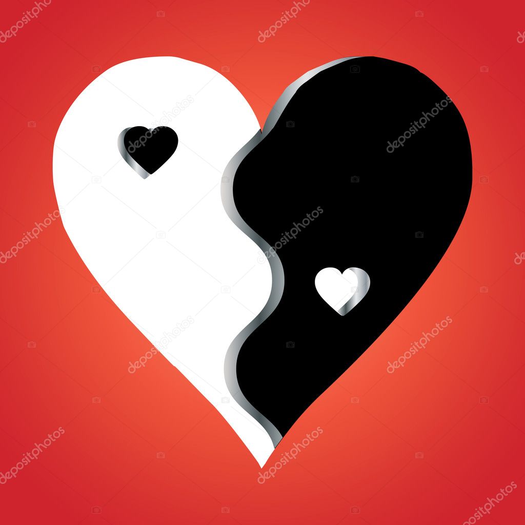 Love Yin Yang on red background