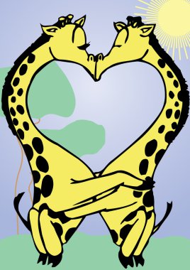 Valentine card with kissing giraffes clipart