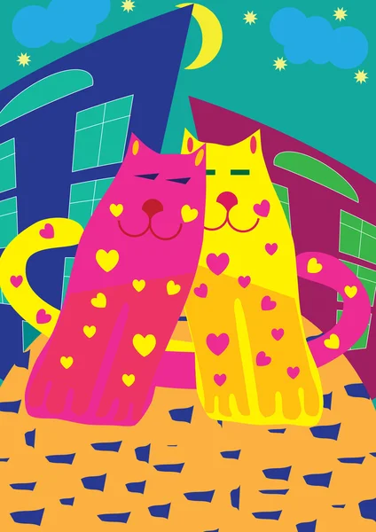 Sevgililer günü kartı parlak kediler — Stok Vektör