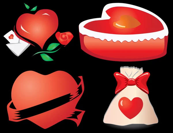 Los corazones de San Valentín, parte 11 en negro — Archivo Imágenes Vectoriales