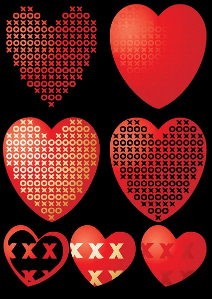 Coeurs XOXO sur noir — Image vectorielle