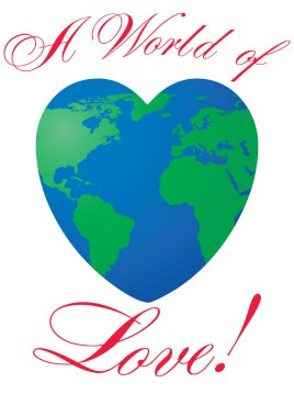 Heart shaped world on white background clipart