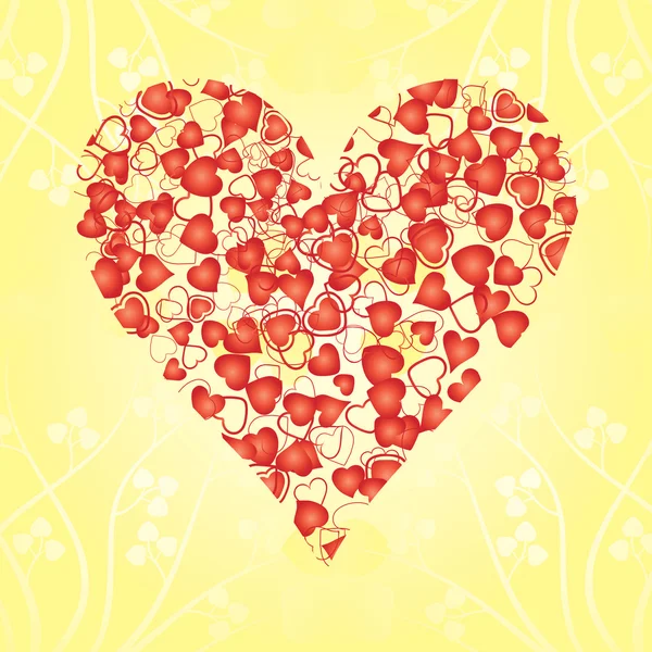 Heart from hearts on yellow background — Stockvector
