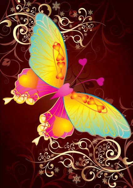 Älska butterfly på guld bakgrund — Stock vektor
