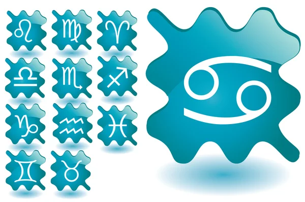 Bleus taches de verre comme icônes du zodiaque — Image vectorielle