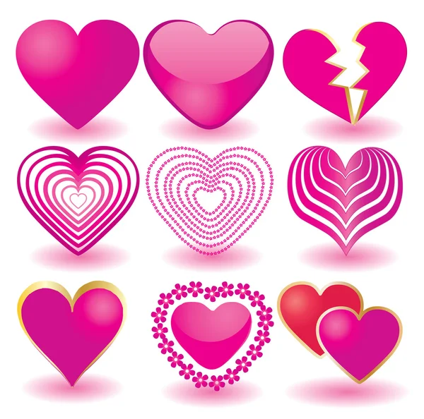 ピンクのバレンタインの心、パート 2 のセット — ストックベクタ