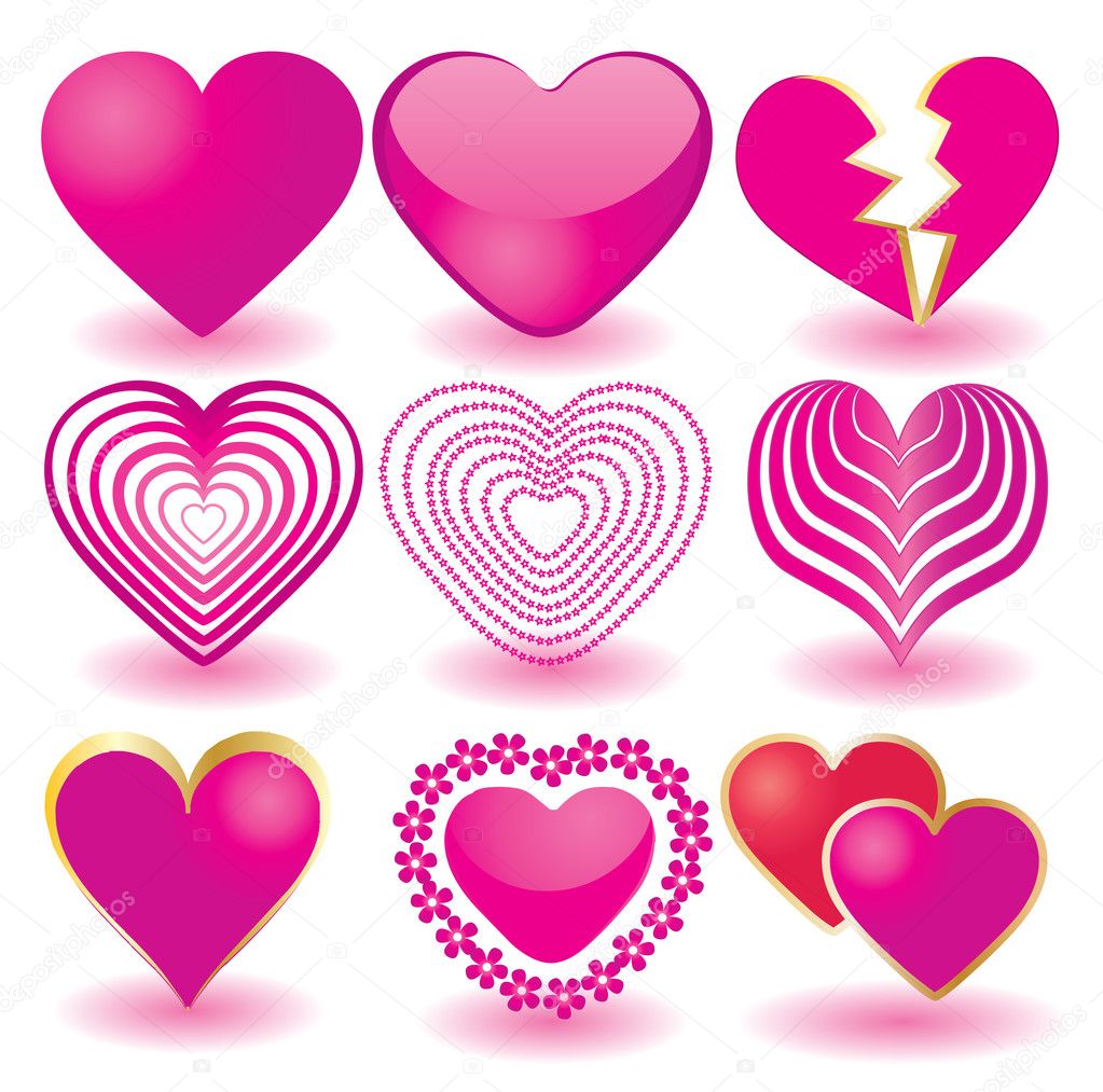 Set of pink valentine`s hearts, part 2