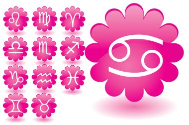 Pink flowers as zodiac icons clipart