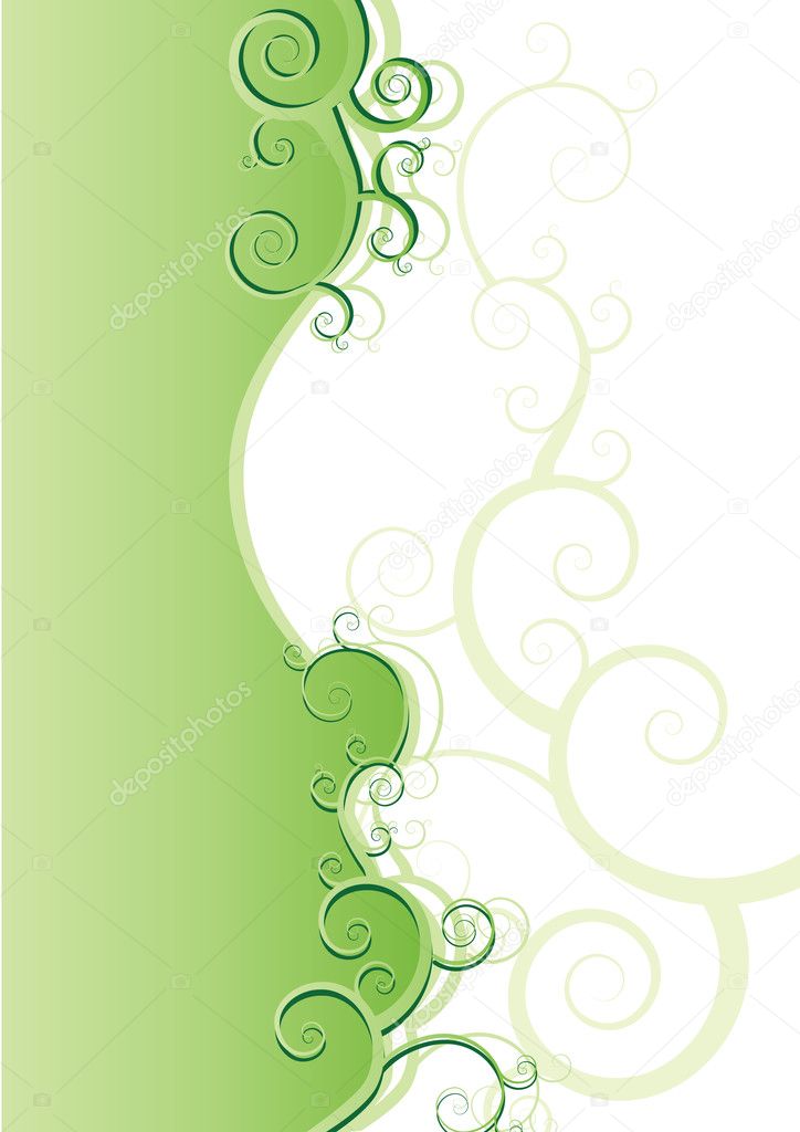 Green floral background with curls