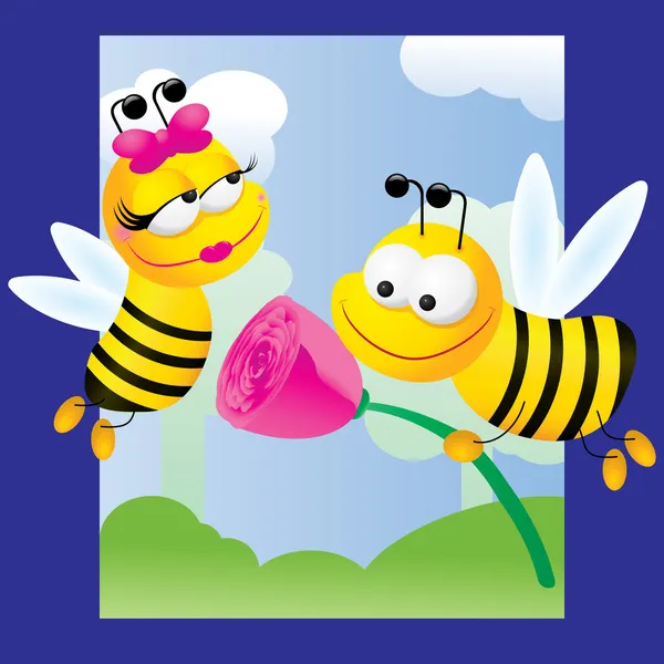 Μέλισσες και τριαντάφυλλο — Διανυσματικό Αρχείο