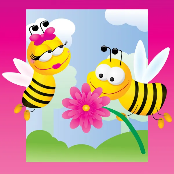Bijen op roze achtergrond — Stockvector