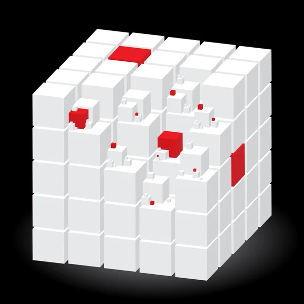 Cubo blanco con partes rojas — Vector de stock