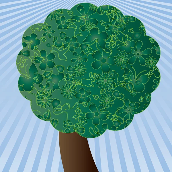 Зеленое весеннее дерево и небо — стоковый вектор