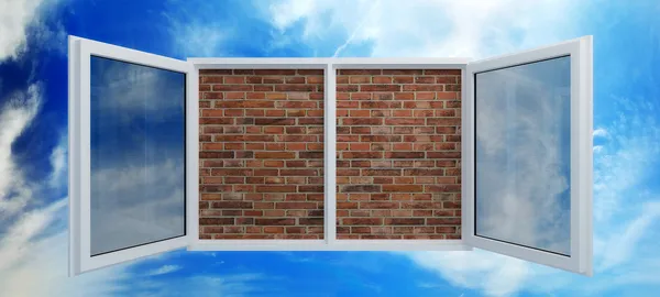Fenster durch Ziegelmauerwerk gesetzt — Stockfoto