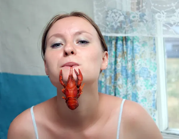 stock image Girl and a crayfish