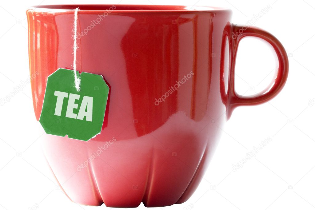 Little red tea cup with teabag (clipping — Stock Photo © grublee #1040521