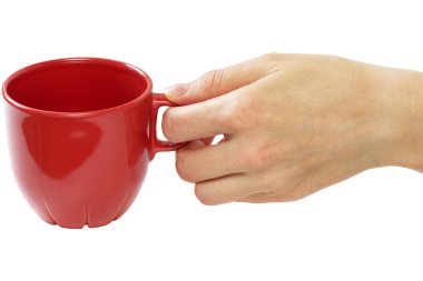 Little red tea cup in woman hand (clippi clipart