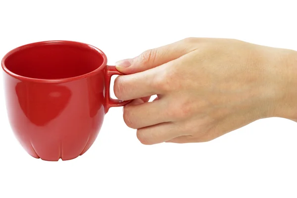 Little red tea cup in woman hand (clippi — Stock Photo, Image