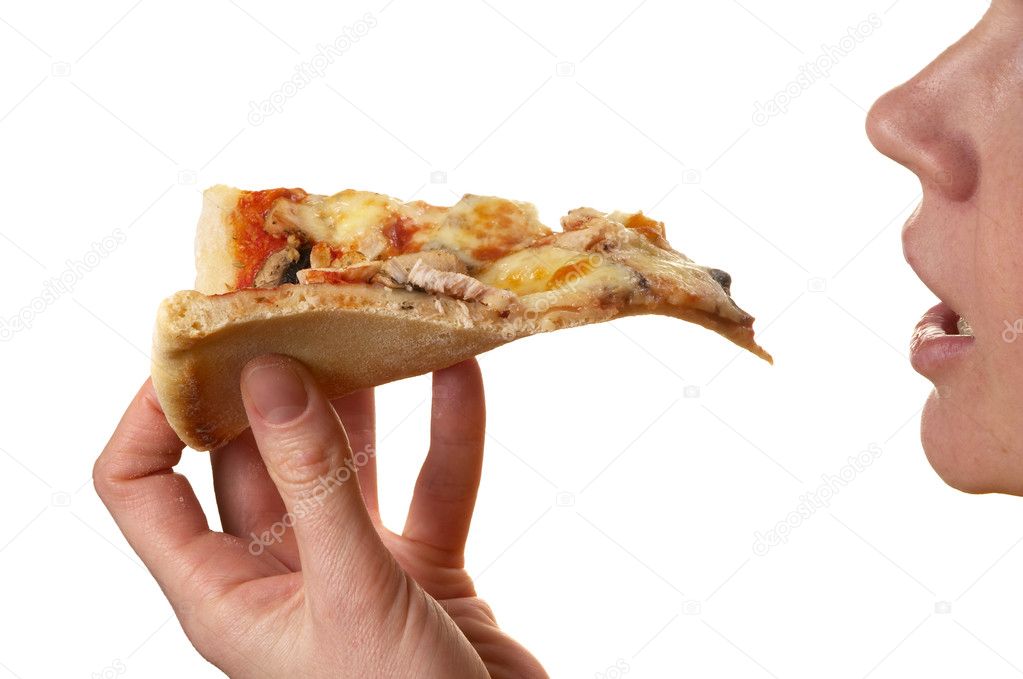 Eating a pizza