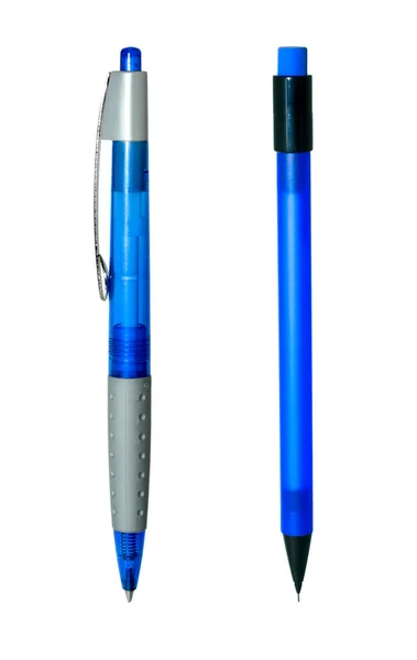 Dvě modré kuličkové tužky — Stock fotografie