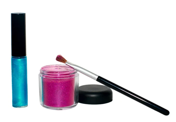 Makeup borste och kosmetika — Stockfoto