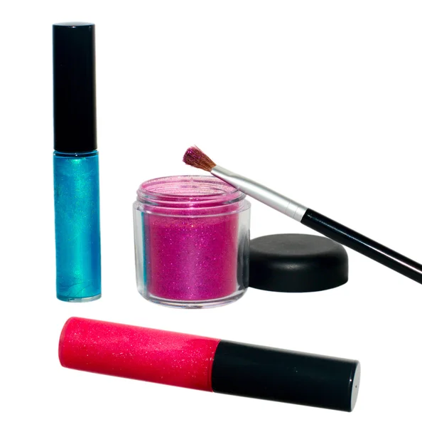 Make-up borstel en cosmetica — Stockfoto