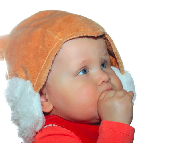 다람쥐 모자에 있는 여자 아기 — 스톡 사진