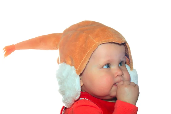 Meisje van de baby in eekhoorn hoed — Stockfoto