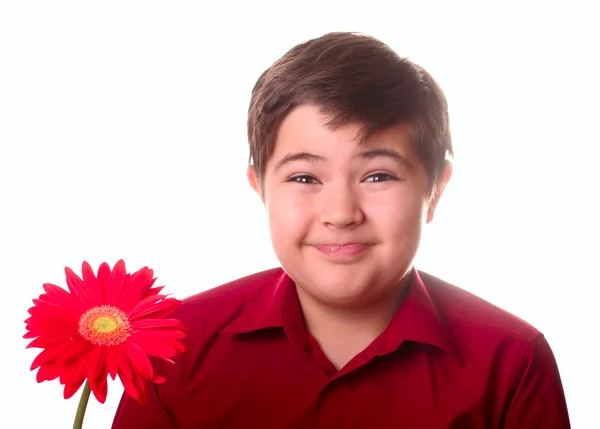 Adolescente e flor vermelha — Fotografia de Stock