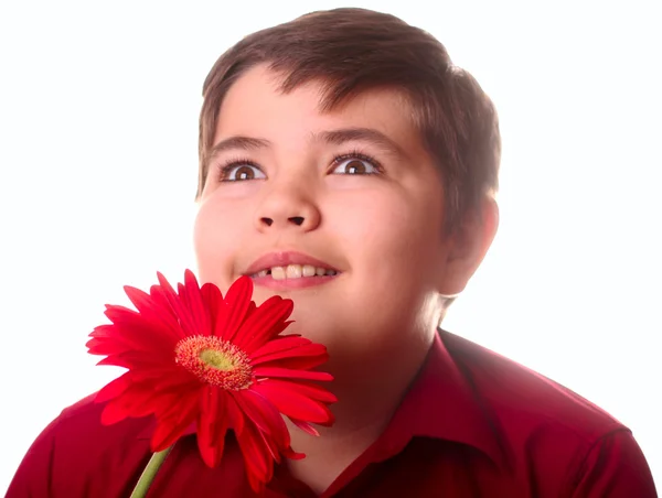 Tonåring och röd blomma — Stockfoto