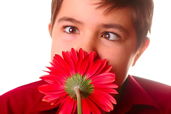 Adolescente y flor roja —  Fotos de Stock