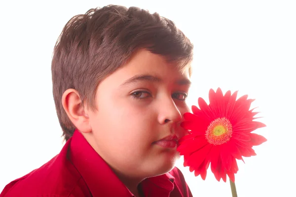Teenager og rød blomst - Stock-foto