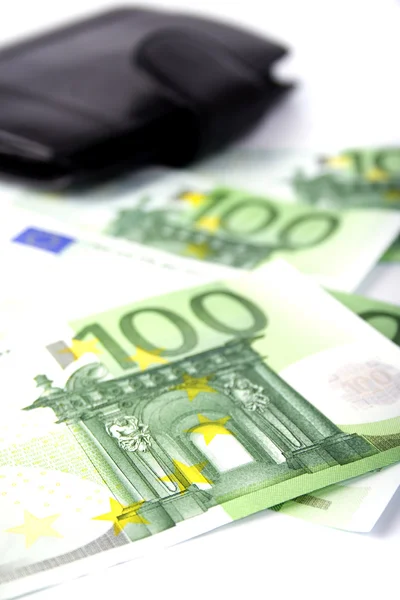 Euro és a bőr pénztárca — Stock Fotó