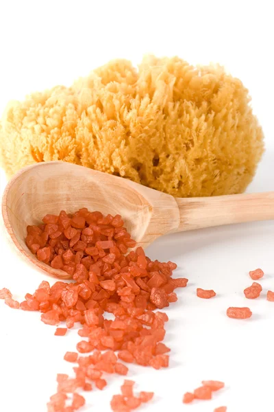 Natural sponge and bath salt — Stock Photo, Image