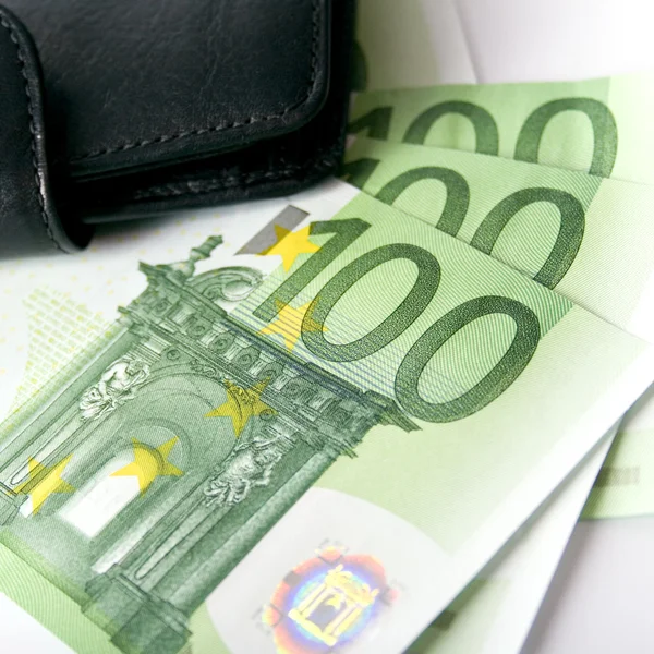 Euro and a leather purse — Stock Photo, Image