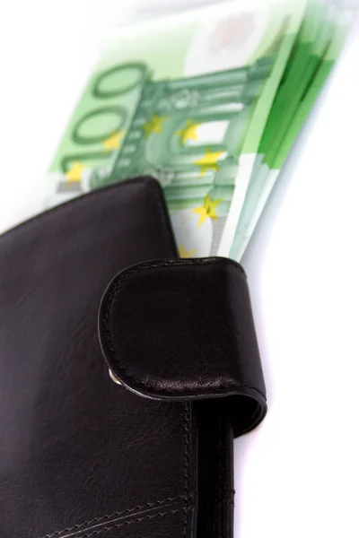 ユーロと革製の財布 — ストック写真