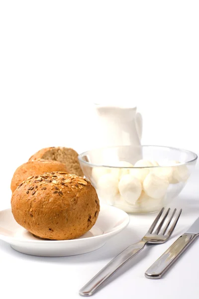 Stock image Bread, milk and mozzarella