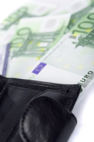 Leather purse and euro — Stock Photo, Image