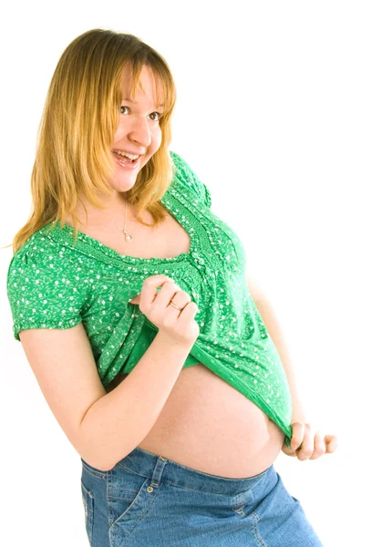 妊娠中の笑みを浮かべて女性 — ストック写真