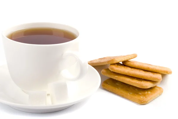 Φλιτζάνι τσάι, ζάχαρη και μπισκότα — Φωτογραφία Αρχείου