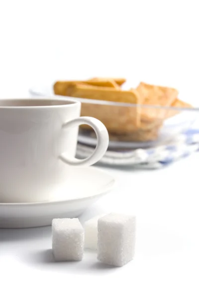 Šálek čaje, cukru a soubory cookie — Stock fotografie