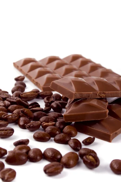 Choklad och kaffe bönor — Stockfoto
