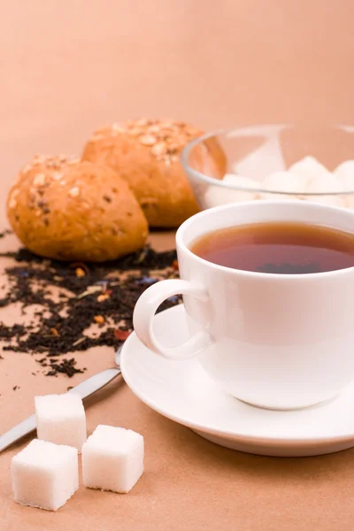 Tea, mozzarella and bread — Stock Photo, Image