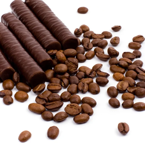 Chocolate bars and coffee — Stock Photo, Image