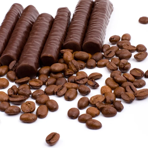Barras de chocolate y café — Foto de Stock