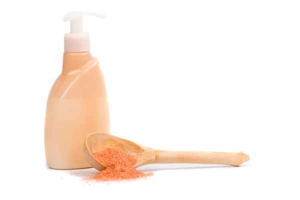 Sea salt and liquid soap — Stock Photo, Image