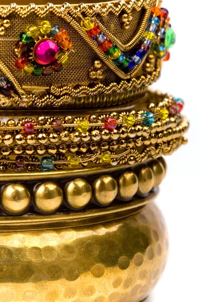 Stack of golden bracelets — Stock Photo, Image