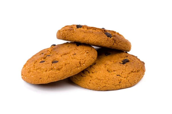 Tre biscotti con gocce di cioccolato alla farina d'avena — Foto Stock