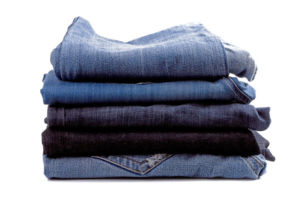 Stack of blue jeans